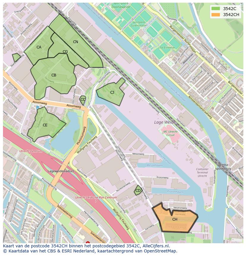 Afbeelding van het postcodegebied 3542 CH op de kaart.