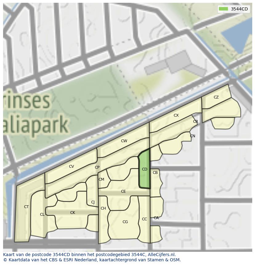 Afbeelding van het postcodegebied 3544 CD op de kaart.