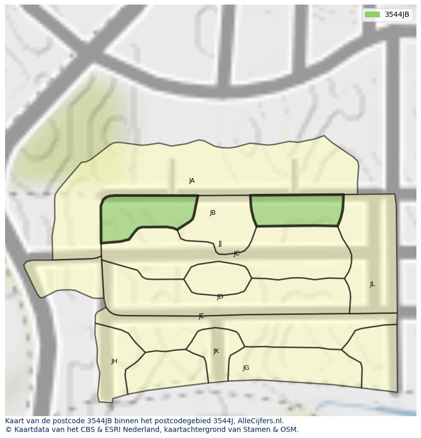 Afbeelding van het postcodegebied 3544 JB op de kaart.
