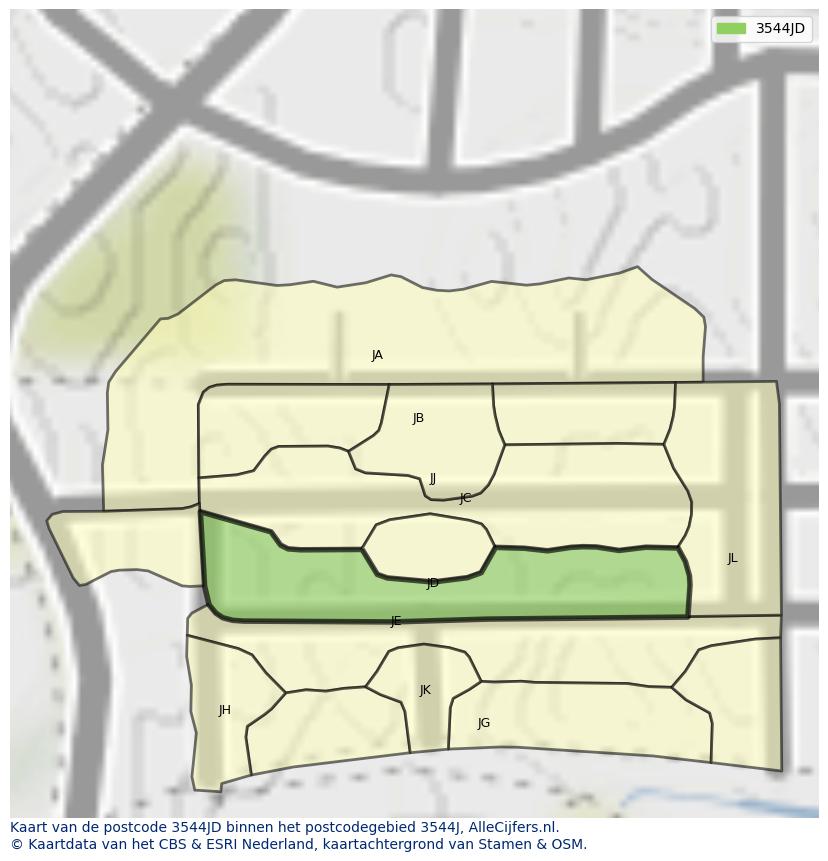 Afbeelding van het postcodegebied 3544 JD op de kaart.
