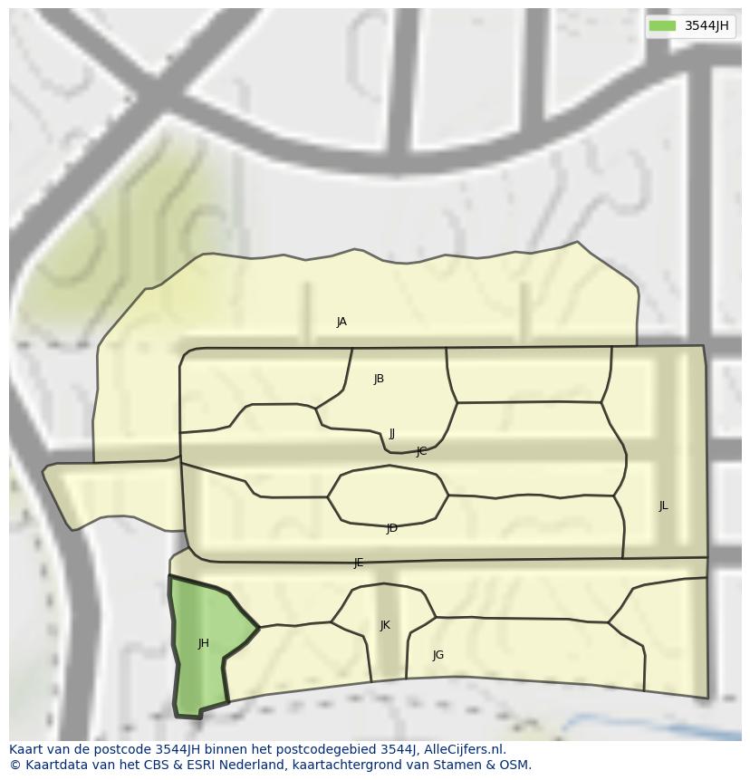 Afbeelding van het postcodegebied 3544 JH op de kaart.