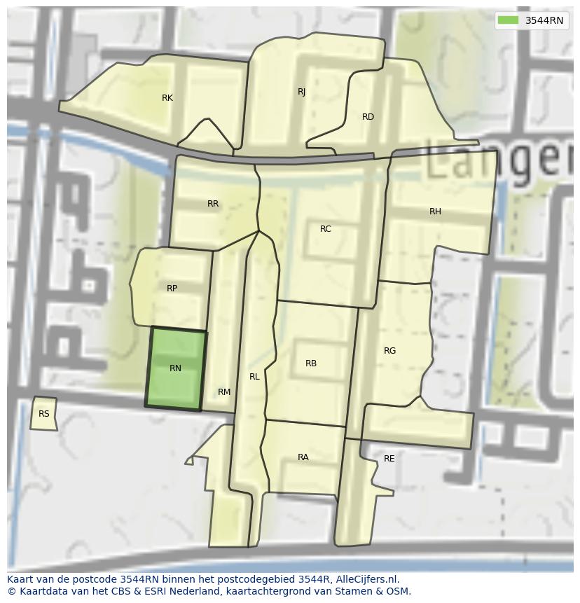 Afbeelding van het postcodegebied 3544 RN op de kaart.