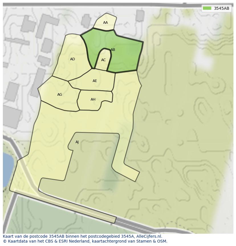Afbeelding van het postcodegebied 3545 AB op de kaart.