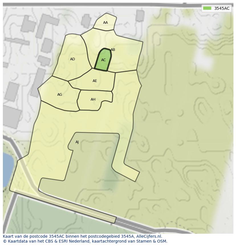 Afbeelding van het postcodegebied 3545 AC op de kaart.