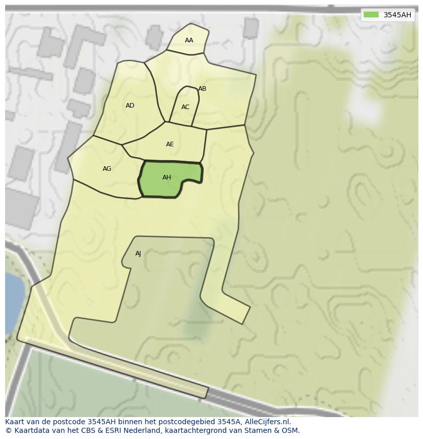 Afbeelding van het postcodegebied 3545 AH op de kaart.
