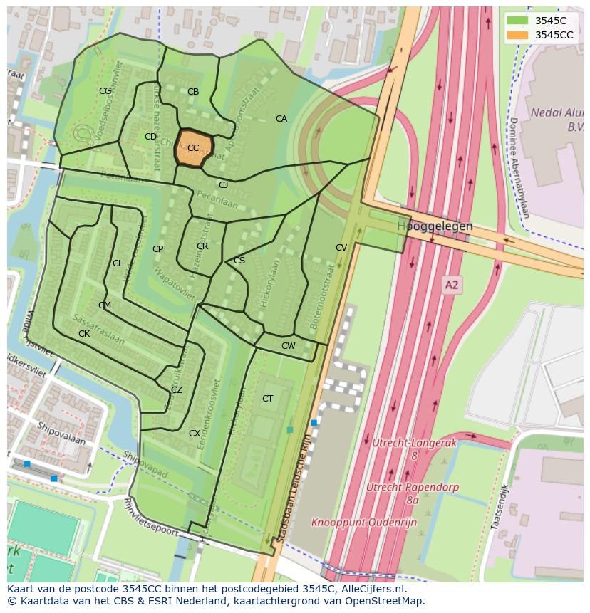 Afbeelding van het postcodegebied 3545 CC op de kaart.