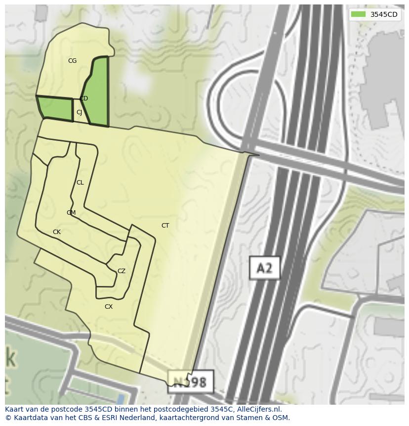 Afbeelding van het postcodegebied 3545 CD op de kaart.