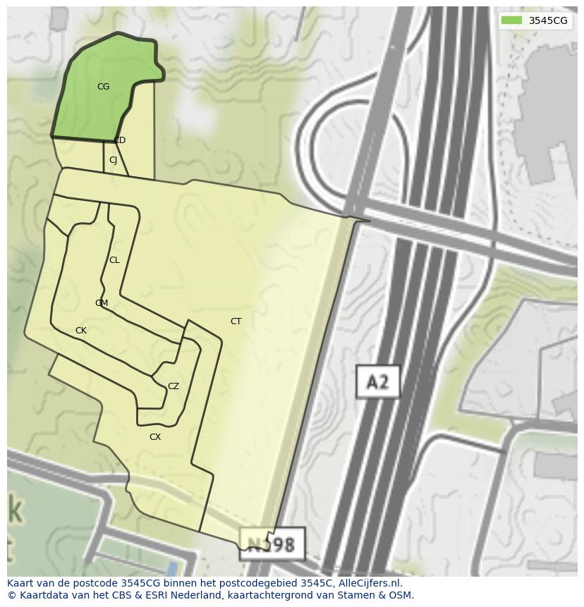 Afbeelding van het postcodegebied 3545 CG op de kaart.