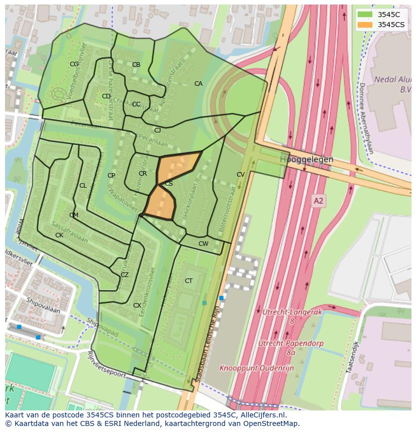 Afbeelding van het postcodegebied 3545 CS op de kaart.