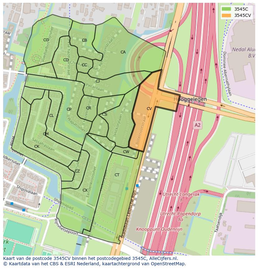 Afbeelding van het postcodegebied 3545 CV op de kaart.