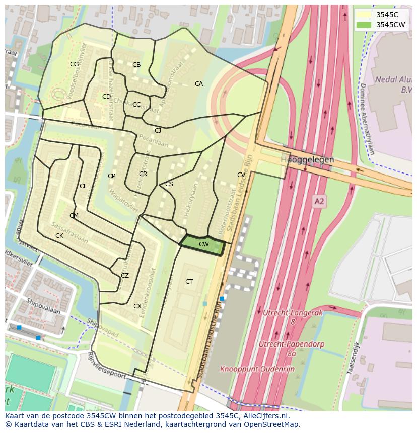 Afbeelding van het postcodegebied 3545 CW op de kaart.