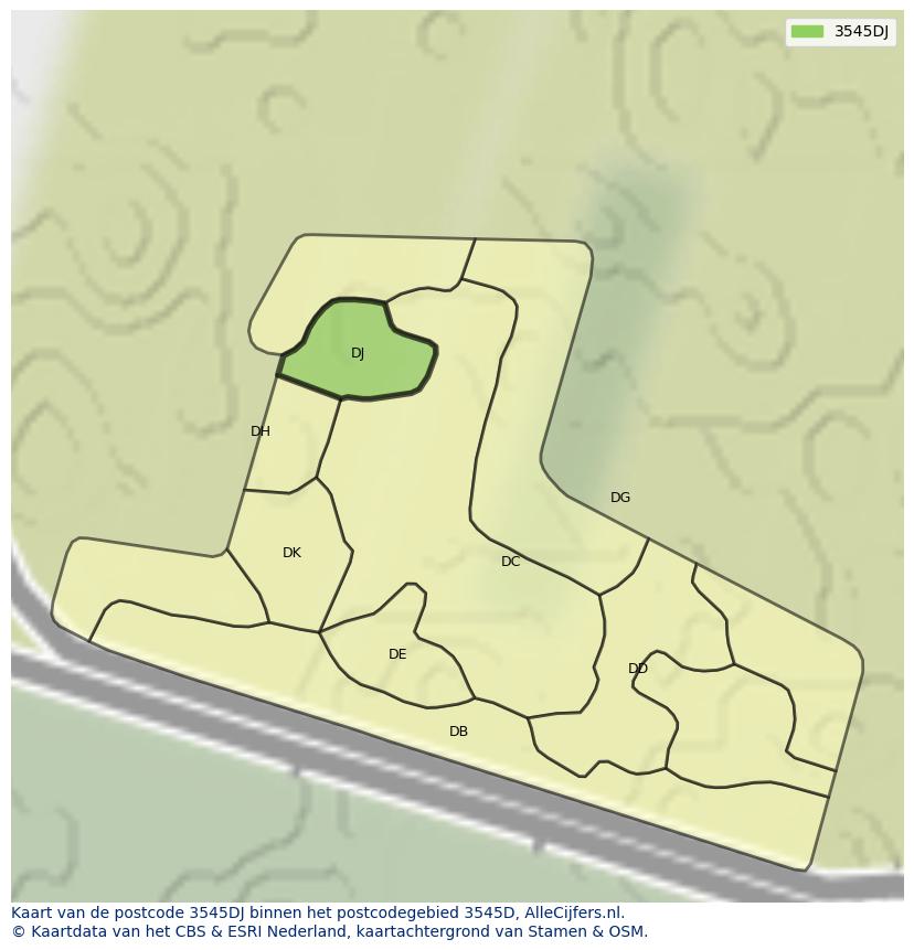 Afbeelding van het postcodegebied 3545 DJ op de kaart.