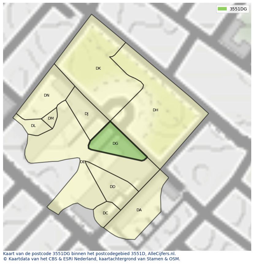 Afbeelding van het postcodegebied 3551 DG op de kaart.