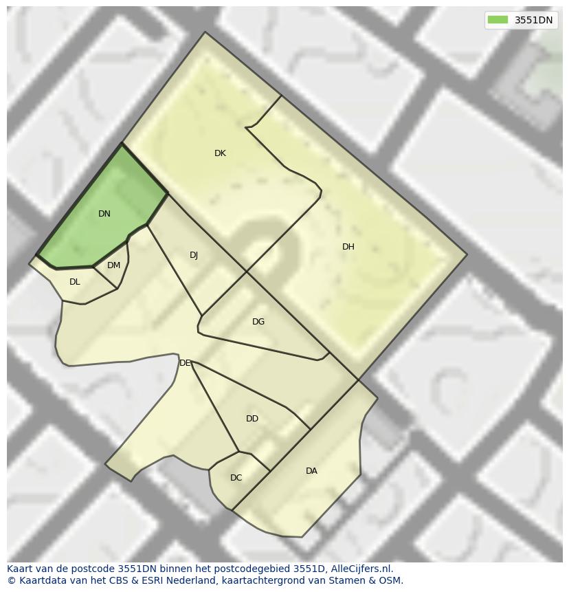 Afbeelding van het postcodegebied 3551 DN op de kaart.