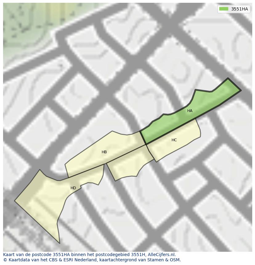 Afbeelding van het postcodegebied 3551 HA op de kaart.