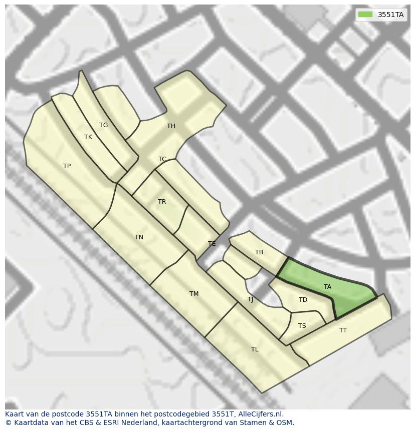 Afbeelding van het postcodegebied 3551 TA op de kaart.