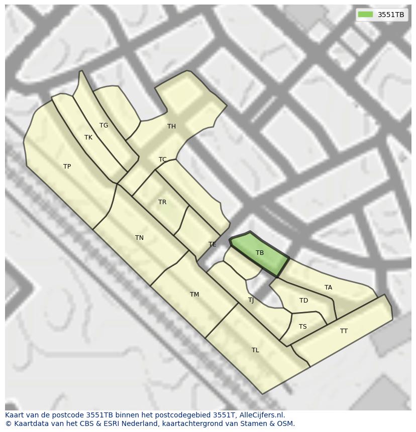 Afbeelding van het postcodegebied 3551 TB op de kaart.