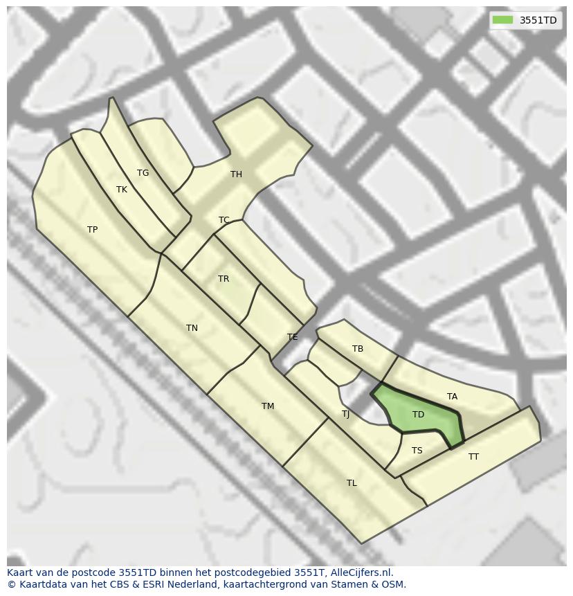 Afbeelding van het postcodegebied 3551 TD op de kaart.