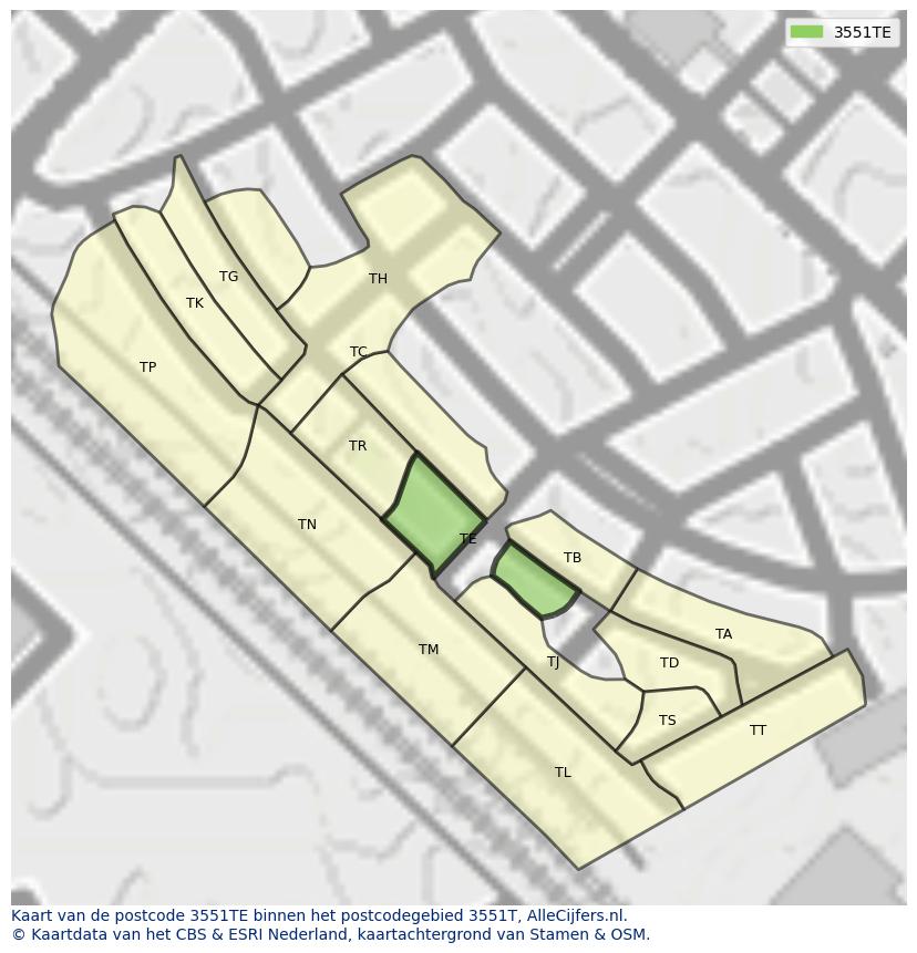 Afbeelding van het postcodegebied 3551 TE op de kaart.