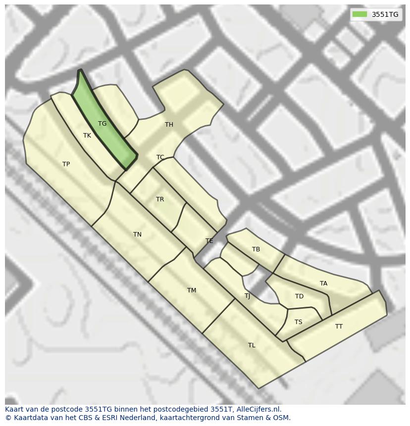 Afbeelding van het postcodegebied 3551 TG op de kaart.