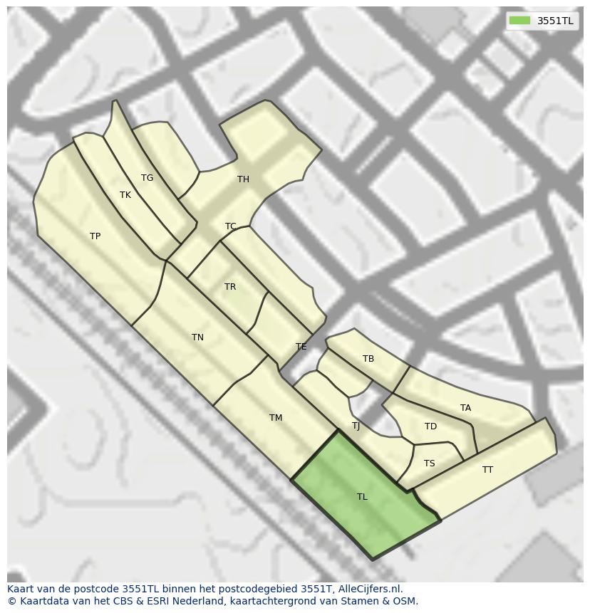 Afbeelding van het postcodegebied 3551 TL op de kaart.