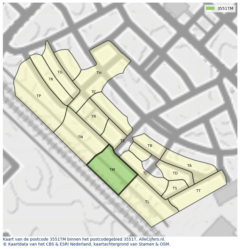 Afbeelding van het postcodegebied 3551 TM op de kaart.