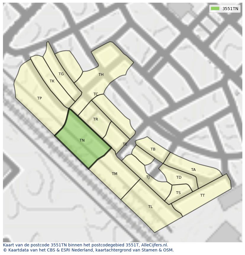 Afbeelding van het postcodegebied 3551 TN op de kaart.