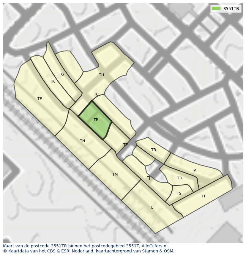 Afbeelding van het postcodegebied 3551 TR op de kaart.