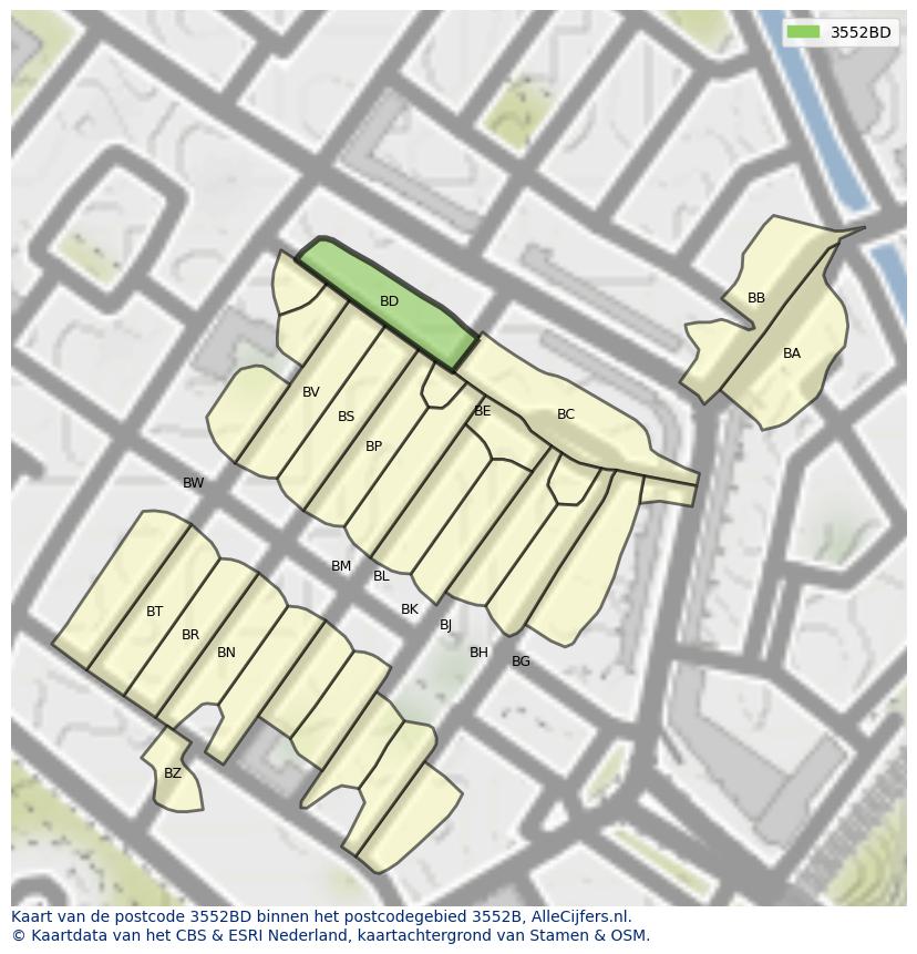 Afbeelding van het postcodegebied 3552 BD op de kaart.