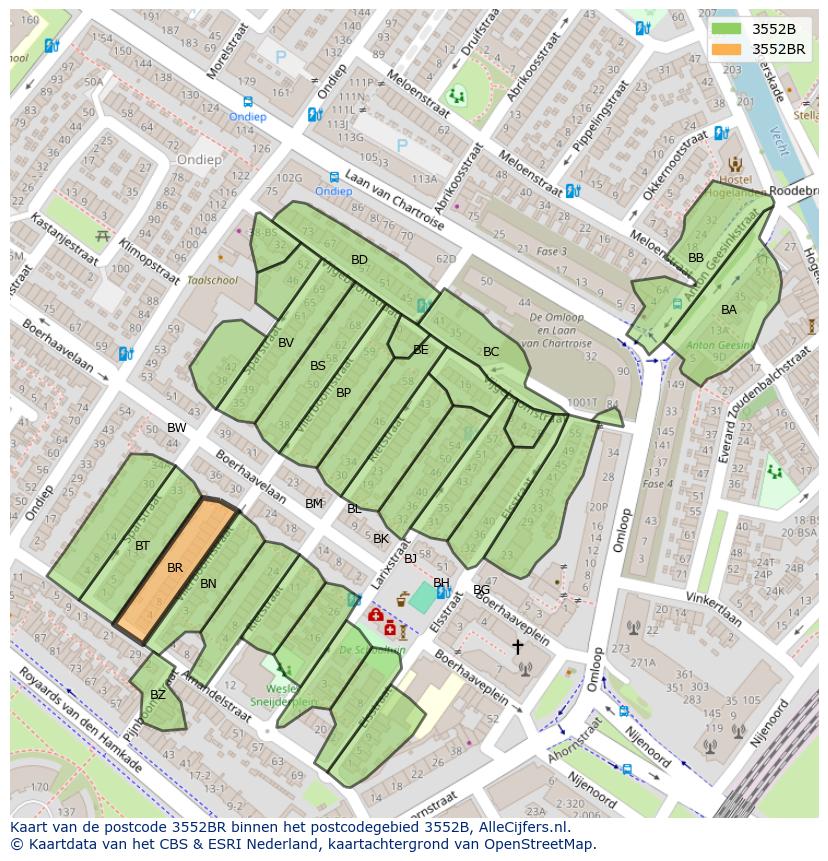 Afbeelding van het postcodegebied 3552 BR op de kaart.