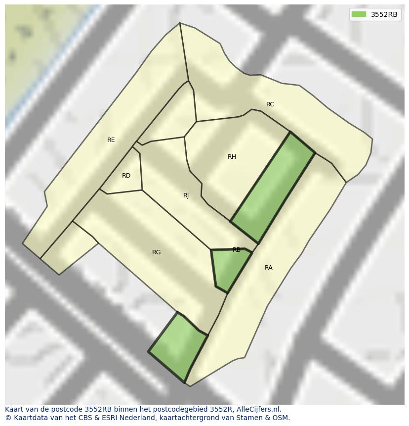 Afbeelding van het postcodegebied 3552 RB op de kaart.