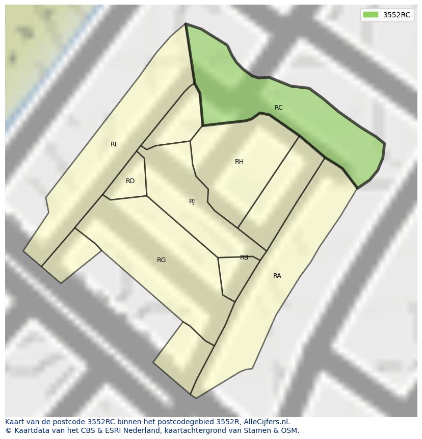 Afbeelding van het postcodegebied 3552 RC op de kaart.