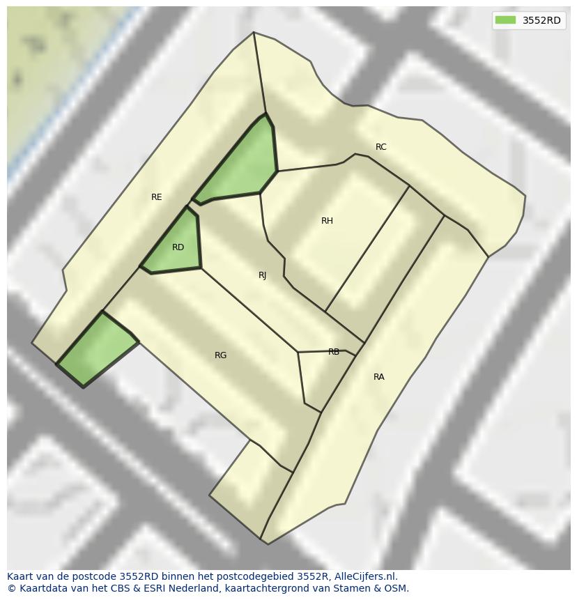 Afbeelding van het postcodegebied 3552 RD op de kaart.
