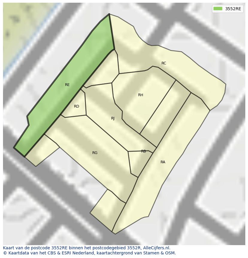 Afbeelding van het postcodegebied 3552 RE op de kaart.