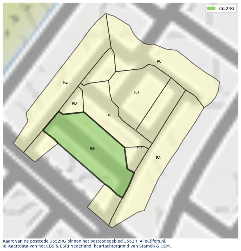 Afbeelding van het postcodegebied 3552 RG op de kaart.