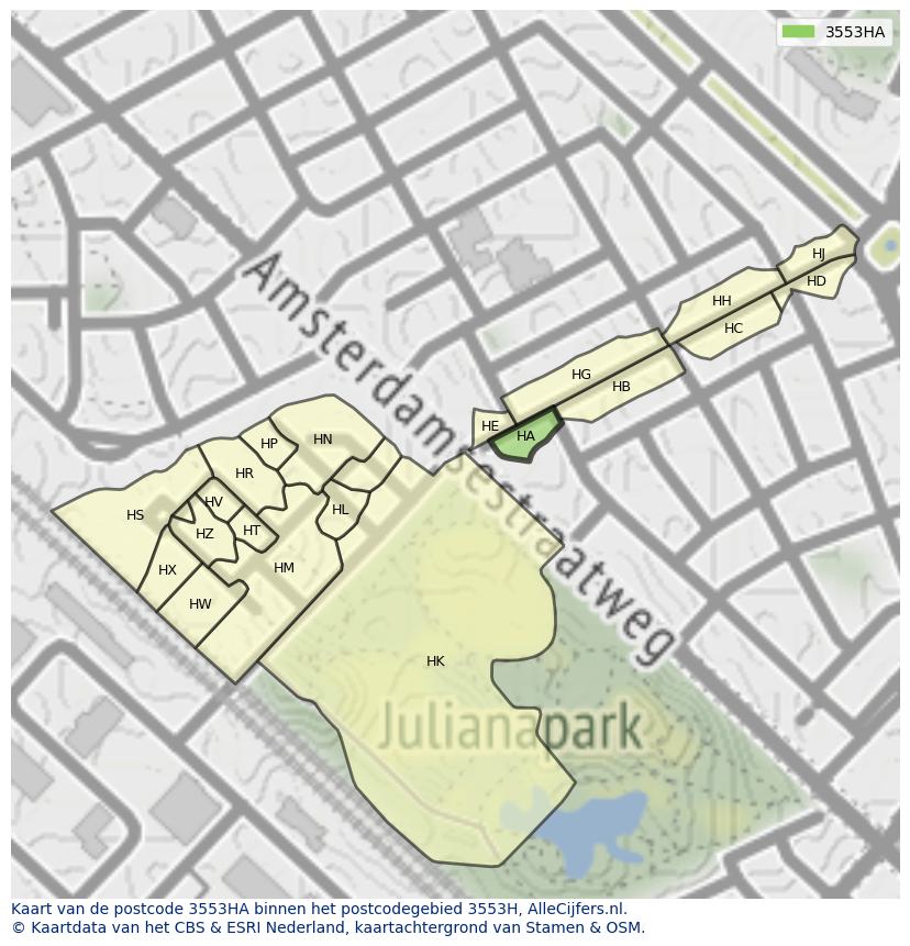 Afbeelding van het postcodegebied 3553 HA op de kaart.