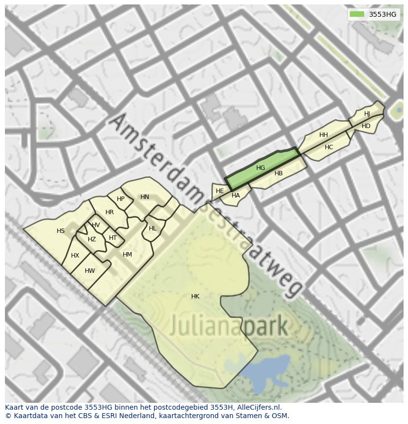 Afbeelding van het postcodegebied 3553 HG op de kaart.