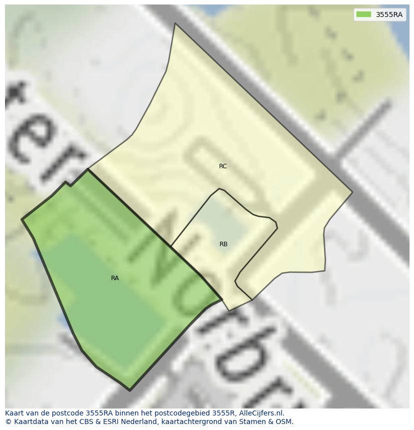 Afbeelding van het postcodegebied 3555 RA op de kaart.