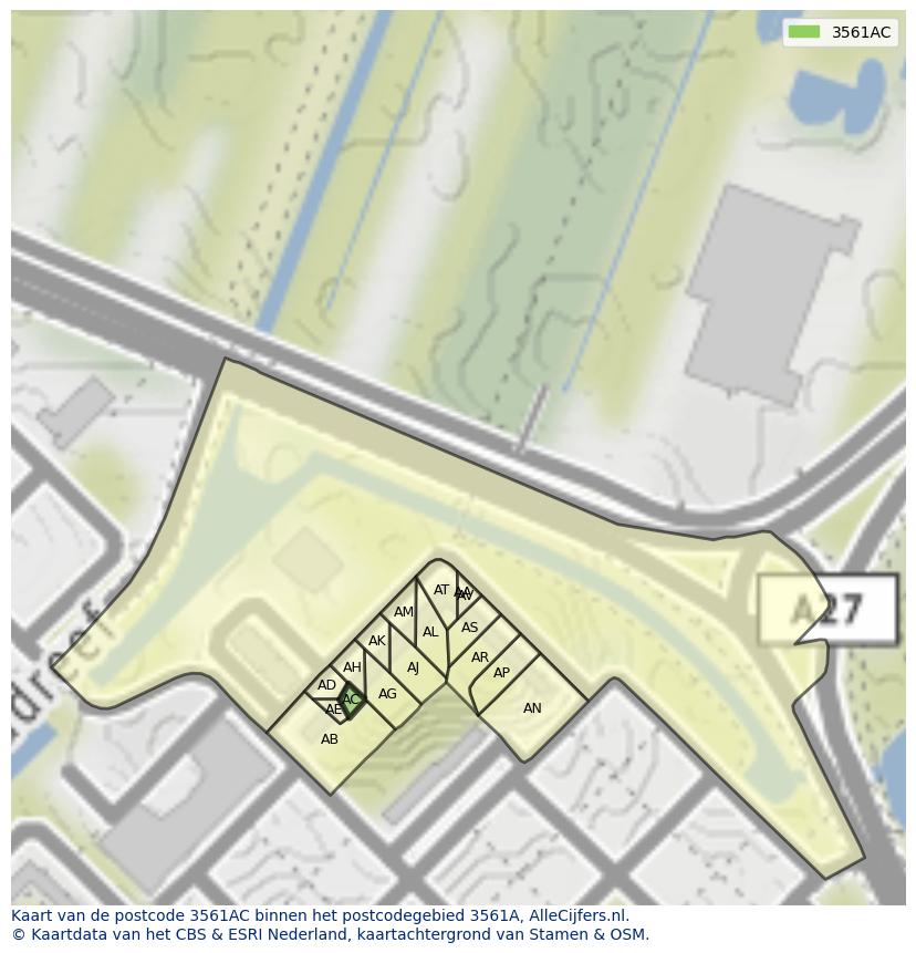 Afbeelding van het postcodegebied 3561 AC op de kaart.