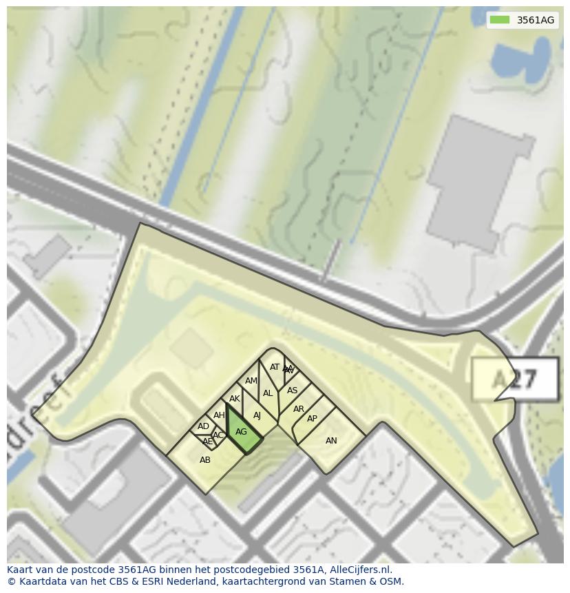 Afbeelding van het postcodegebied 3561 AG op de kaart.