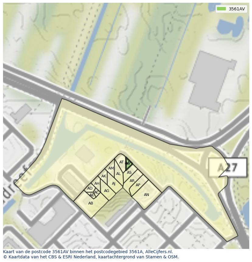 Afbeelding van het postcodegebied 3561 AV op de kaart.