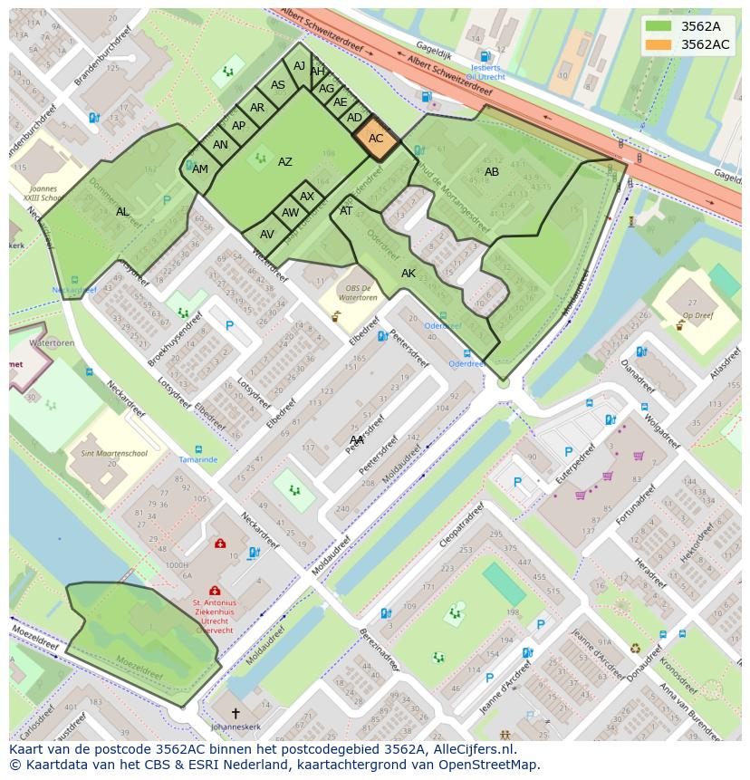 Afbeelding van het postcodegebied 3562 AC op de kaart.