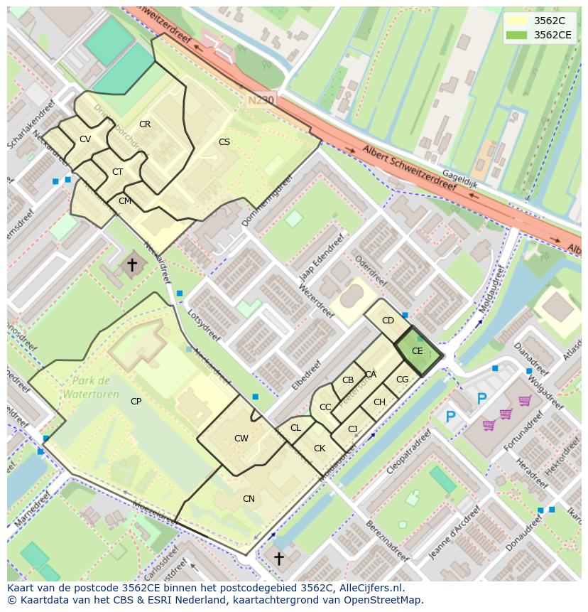 Afbeelding van het postcodegebied 3562 CE op de kaart.