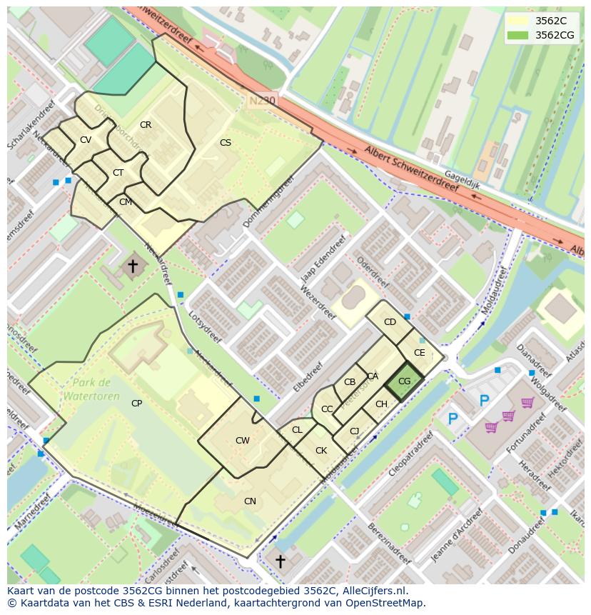 Afbeelding van het postcodegebied 3562 CG op de kaart.