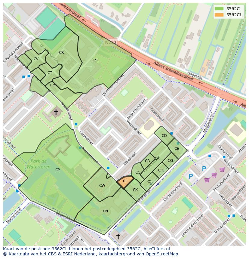 Afbeelding van het postcodegebied 3562 CL op de kaart.