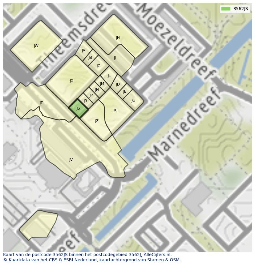 Afbeelding van het postcodegebied 3562 JS op de kaart.