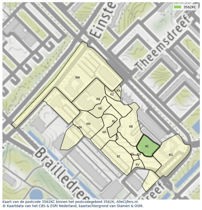 Afbeelding van het postcodegebied 3562 KC op de kaart.