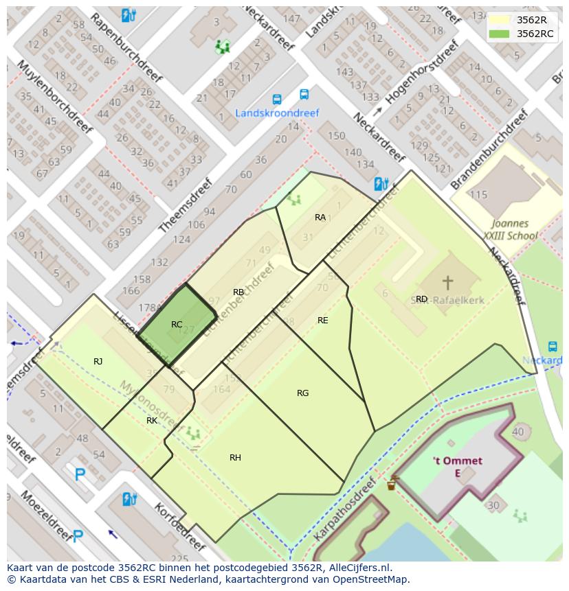 Afbeelding van het postcodegebied 3562 RC op de kaart.