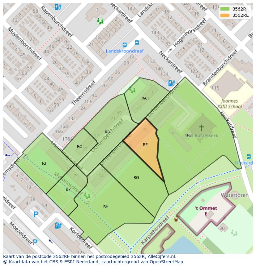 Afbeelding van het postcodegebied 3562 RE op de kaart.