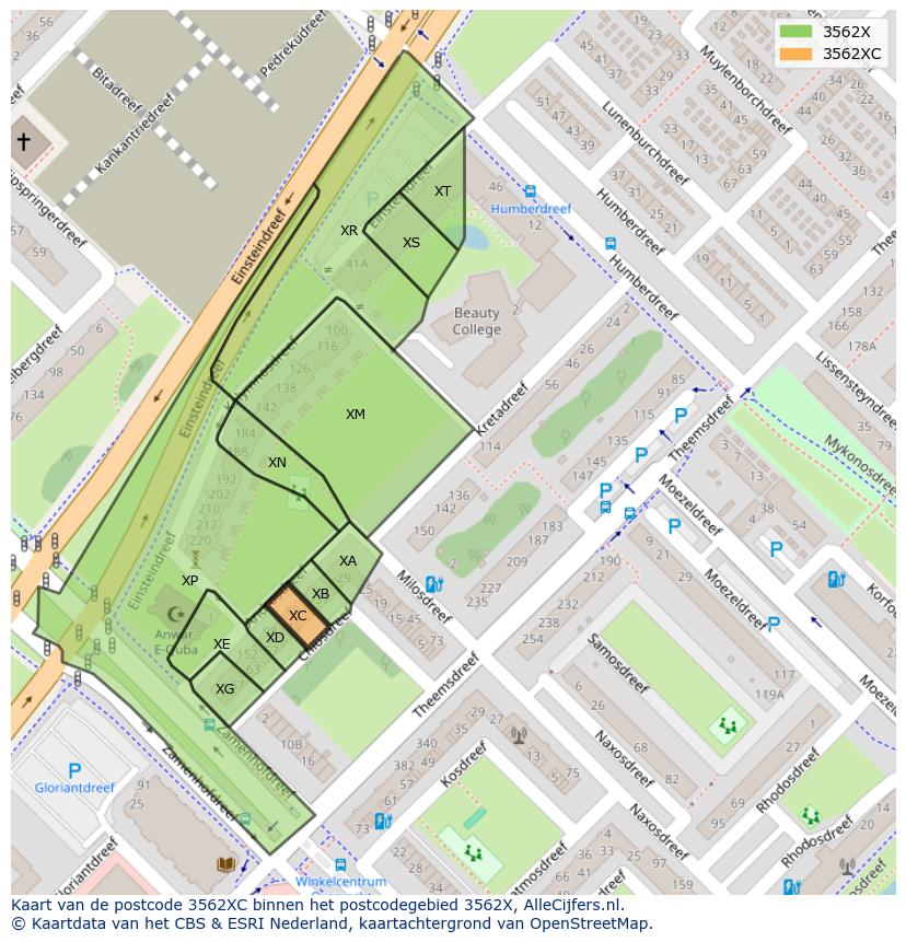 Afbeelding van het postcodegebied 3562 XC op de kaart.